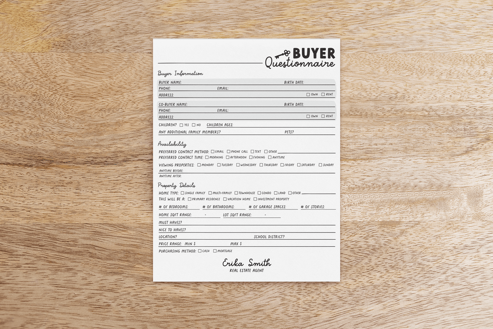 Customizable Homebuyer Questionnaire Notepad | 8.5 x 11in | 50 Tear-Off Sheets | 2-NP - Market Dwellings