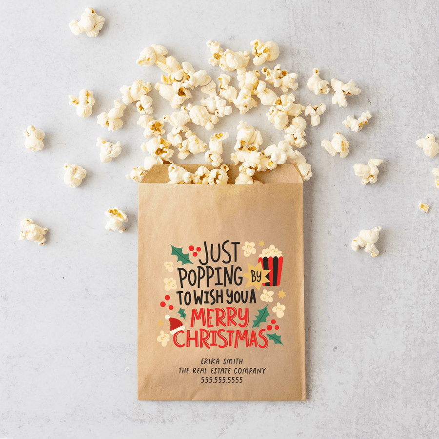 Customizable | Set of Just Popping By To Wish You A Merry Christmas Bakery Bags | 20-BB Bakery Bag Market Dwellings   