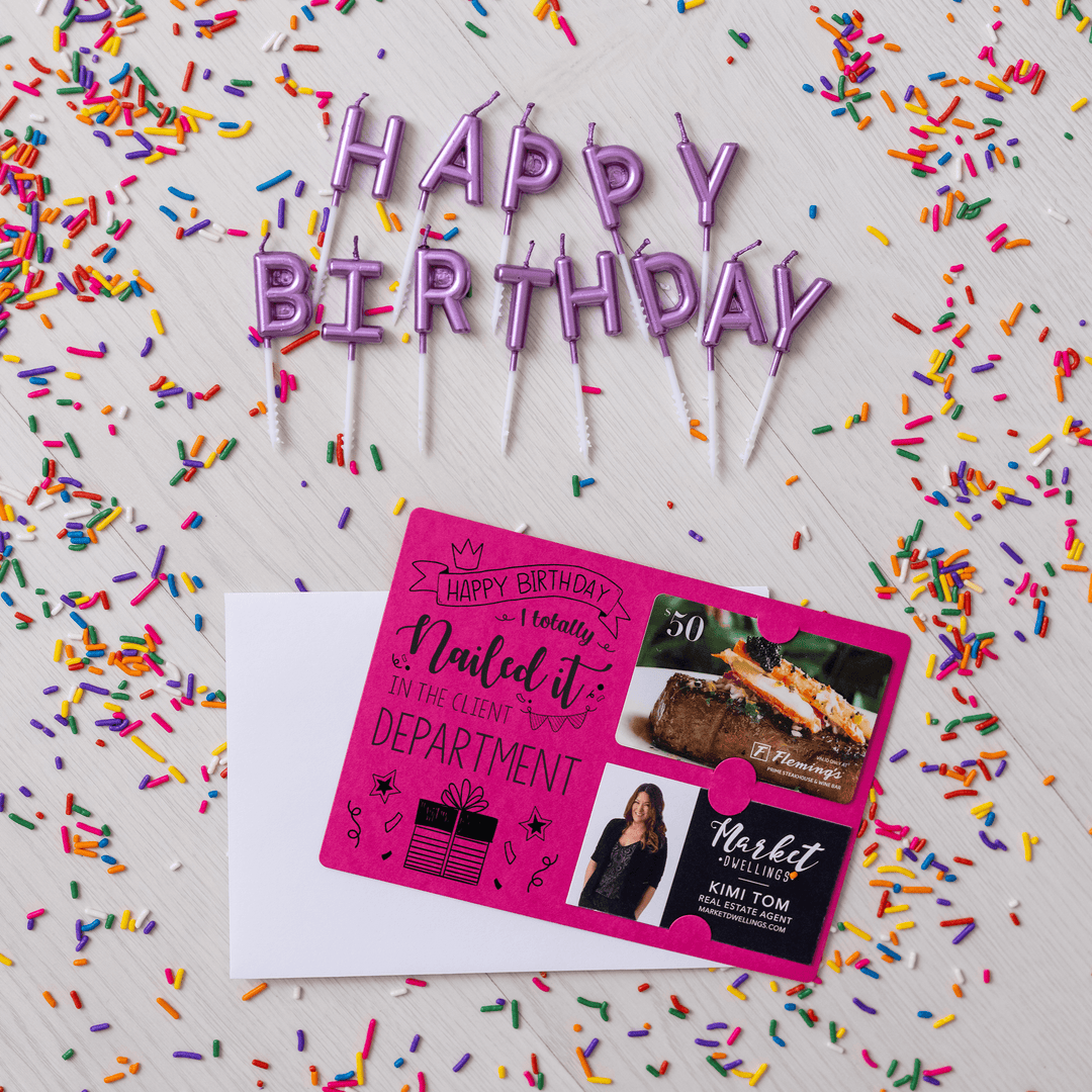 Set of "Happy Birthday - I Totally Nailed It in the Client Department" Gift Card & Business Card Holder | Envelopes Included | M26-M008 - Market Dwellings