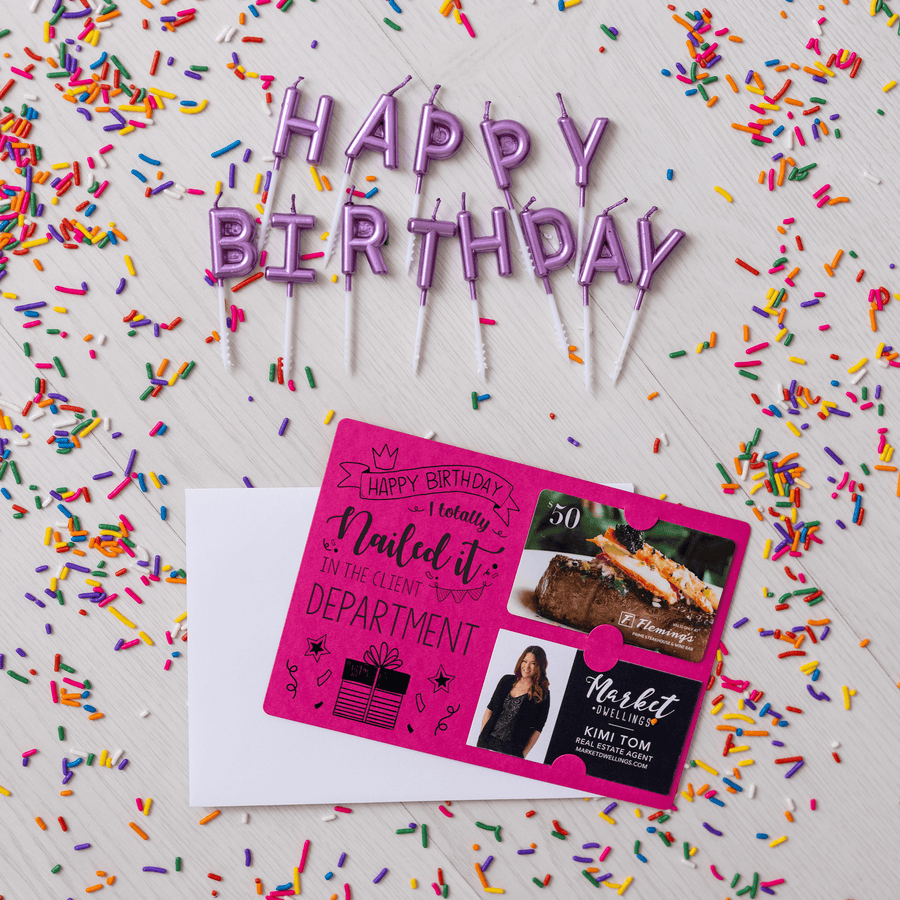 Set of "Happy Birthday - I Totally Nailed It in the Client Department" Gift Card & Business Card Holder | Envelopes Included | M26-M008 Mailer Market Dwellings   