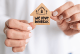 We Love Referrals | Real Estate House-Shaped Stickers Stickers Market Dwellings