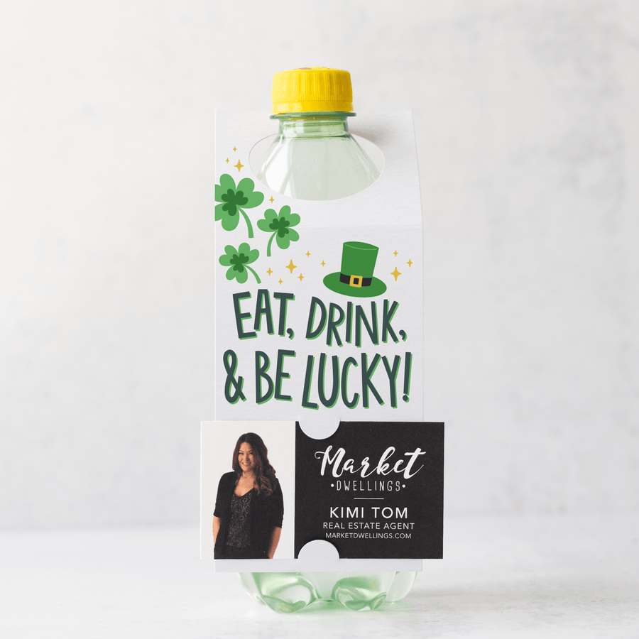 Eat, Drink, & Be Lucky! | St. Patrick's Day Bottle Tags | 31-BT001-AB Bottle Tag Market Dwellings WHITE  