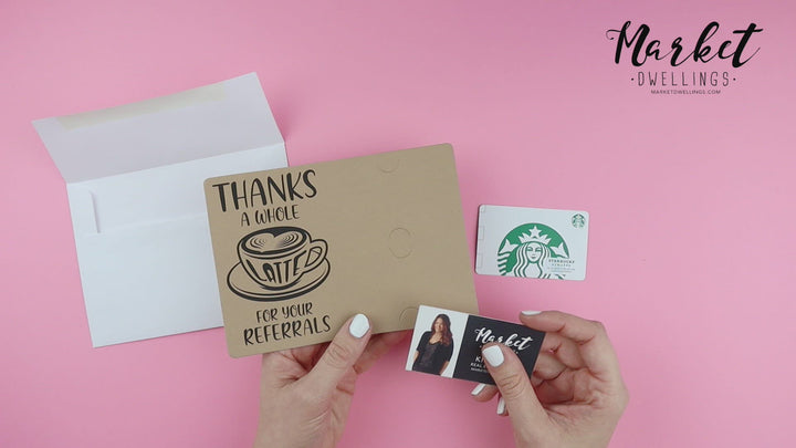 Set of "Thanks A Whole Latte For Your Referrals" Gift Card & Business Card Holder Mailer | Envelopes Included | M14-M008
