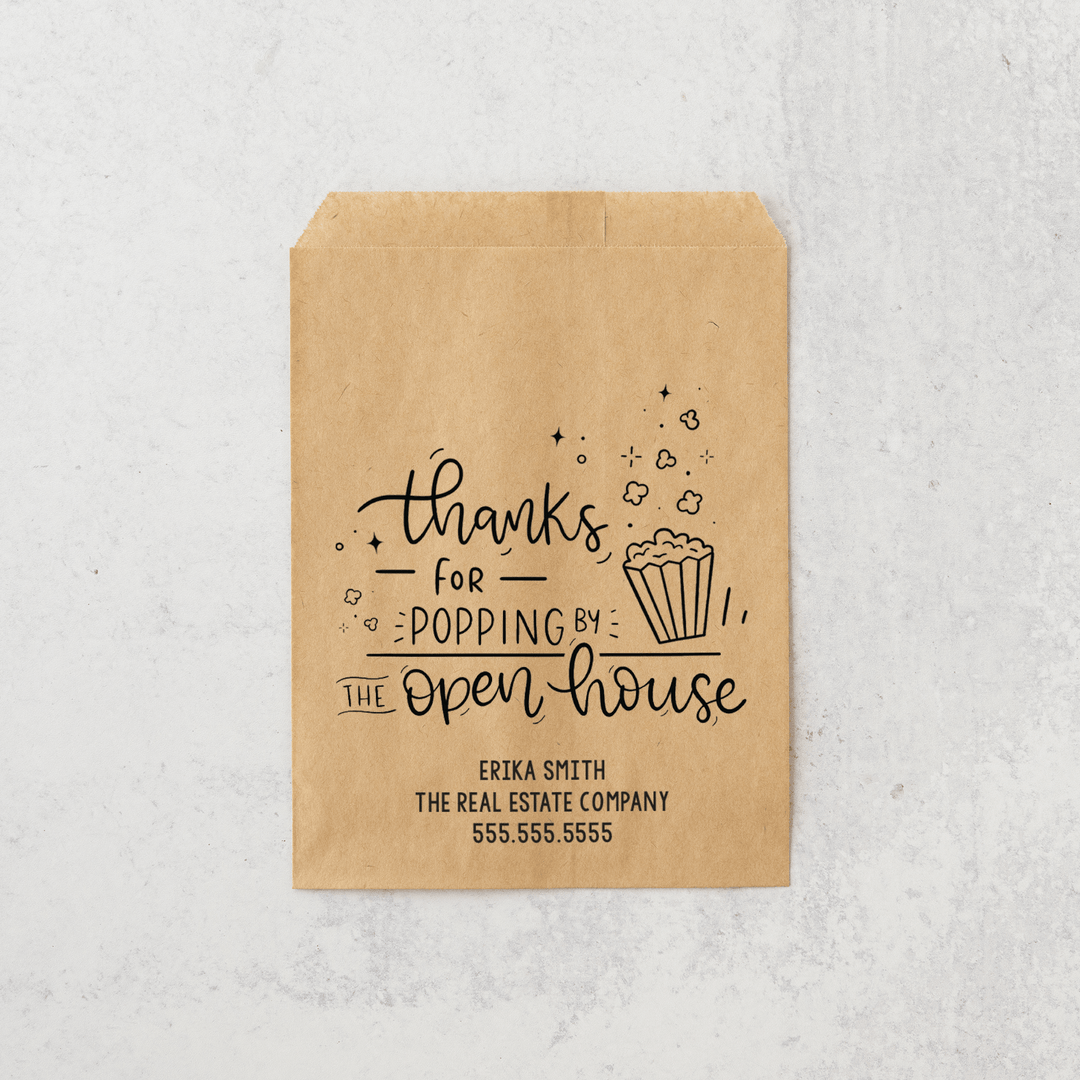 Customizable | Set of "Thanks for Popping By the Open House" Bakery Bags | 4-BB Bakery Bag Market Dwellings   