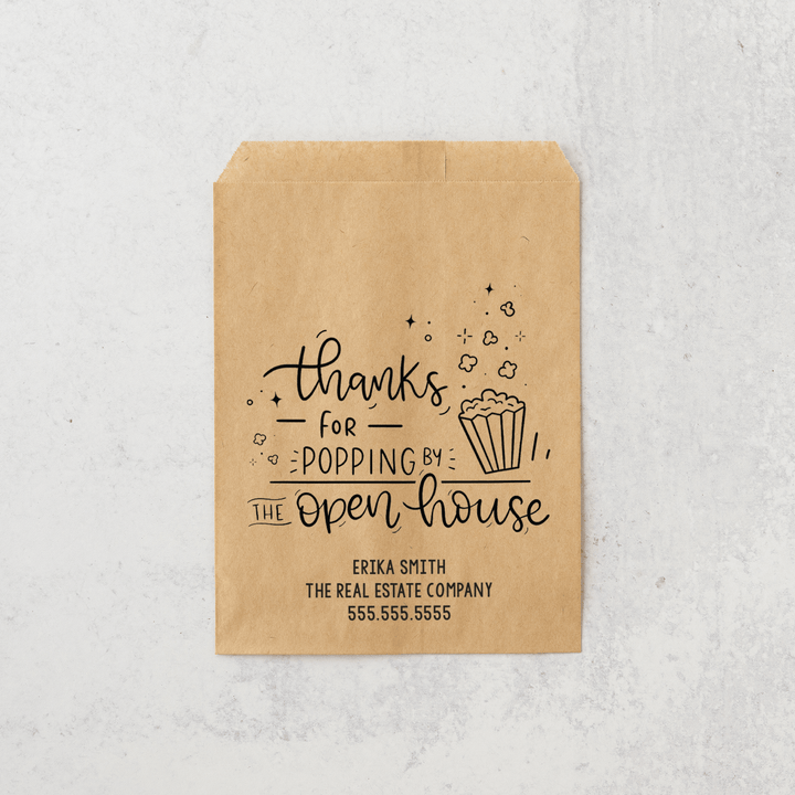 Customizable | Set of "Thanks for Popping By the Open House" Bakery Bags | 4-BB - Market Dwellings