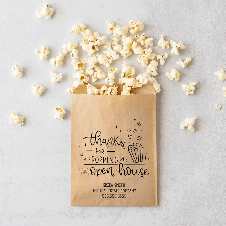 Customizable | Set of "Thanks for Popping By the Open House" Bakery Bags | 4-BB Bakery Bag Market Dwellings   
