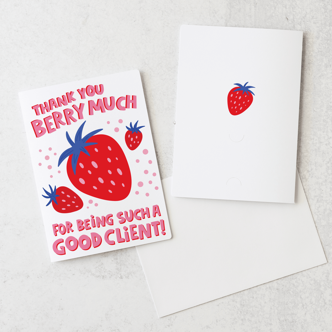 Set of Thank You Berry Much For Being Such A Good Client! | Valentine's Day Greeting Cards | Envelopes Included | 46-GC001-AB Greeting Card Market Dwellings WHITE  