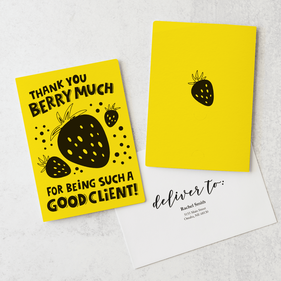 Set of Thank You Berry Much For Being Such A Good Client! | Valentine's Day Greeting Cards | Envelopes Included | 47-GC001 Greeting Card Market Dwellings LEMON  