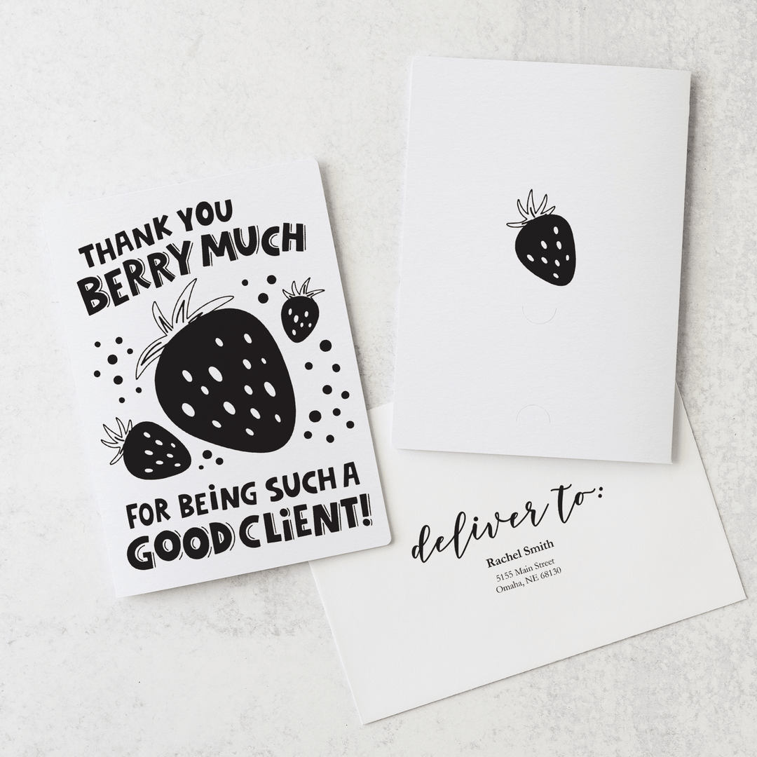 Set of Thank You Berry Much For Being Such A Good Client! | Valentine's Day Greeting Cards | Envelopes Included | 47-GC001 Greeting Card Market Dwellings WHITE  