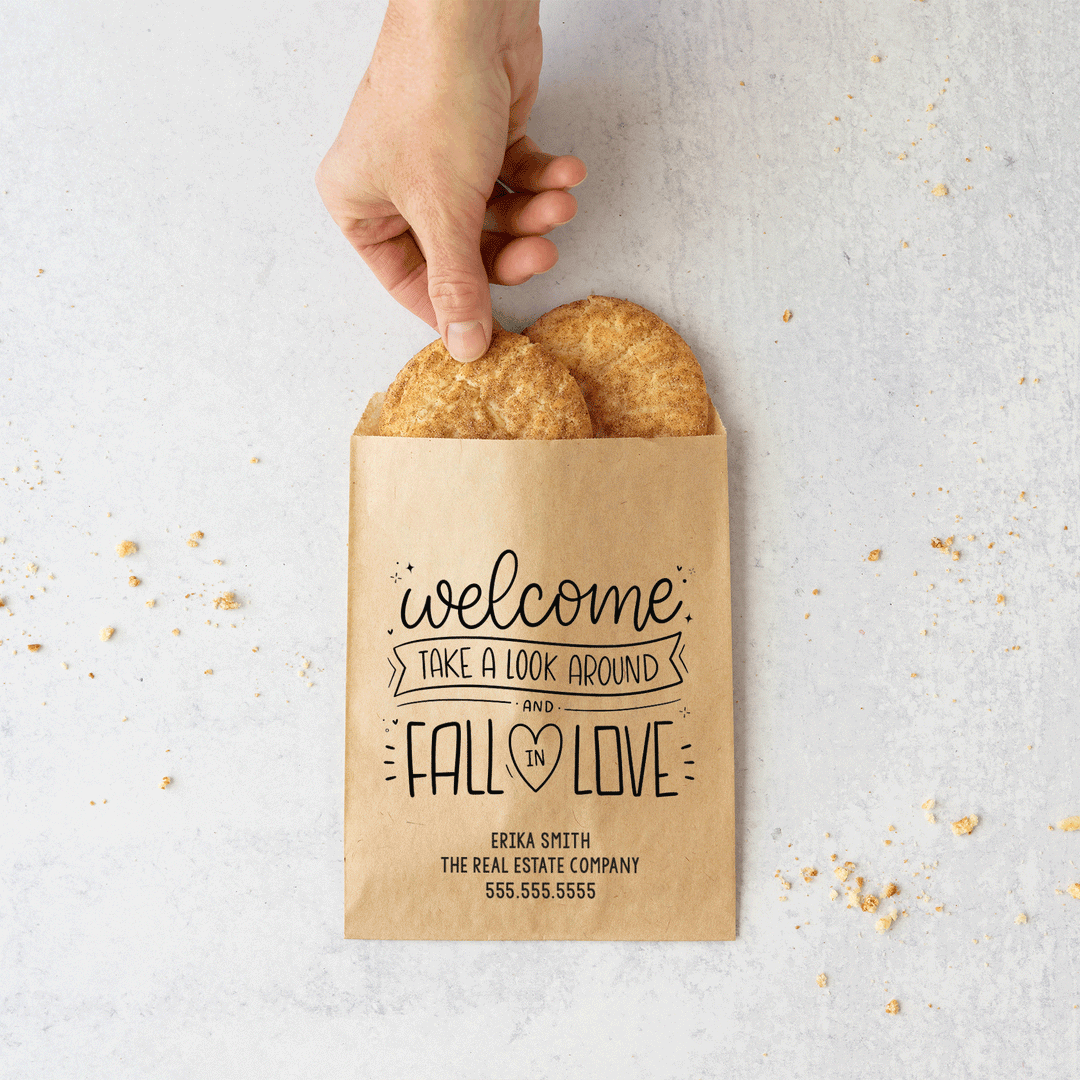 Customizable | Set of "Welcome Take a Look Around and Fall in Love" Bakery Bags | 7-BB - Market Dwellings