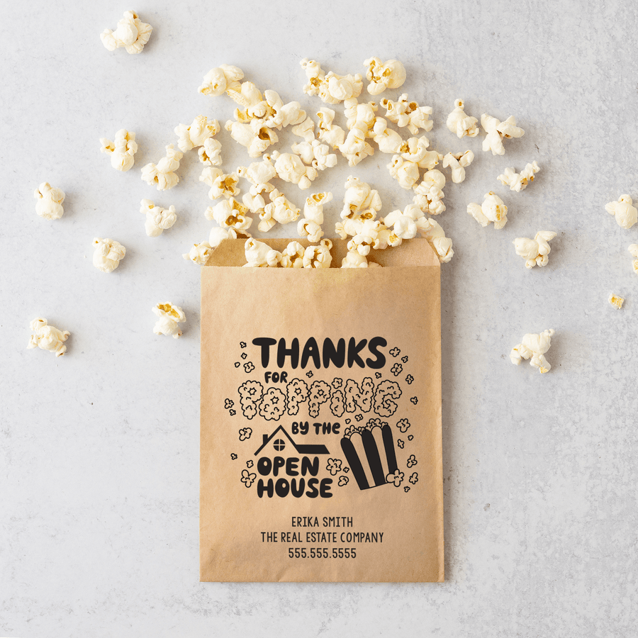 Customizable | Set of "Thanks for Popping By the Open House" Bakery Bags | 8-BB - Market Dwellings