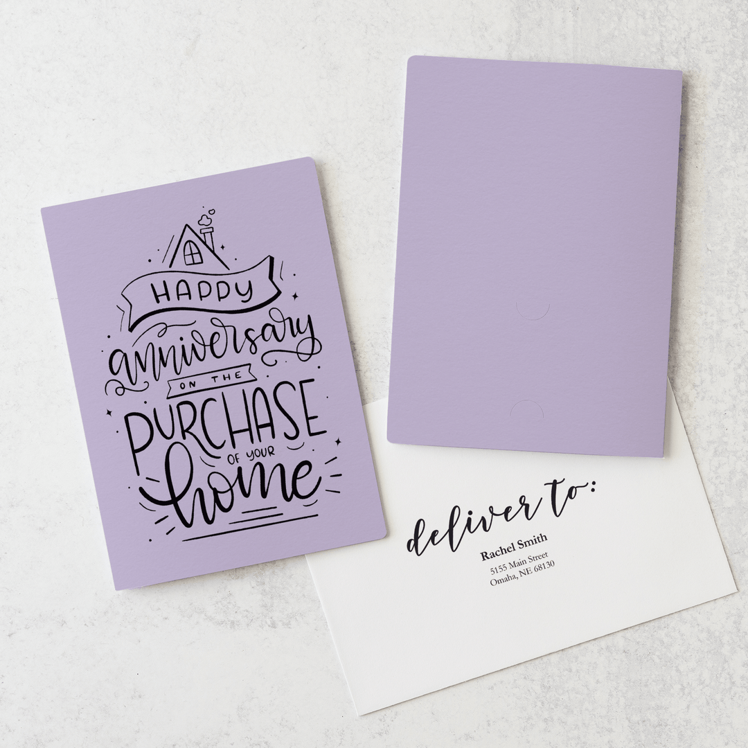 Set of "Happy Anniversary on the Purchase of Your Home" Greeting Cards | Envelopes Included | 8-GC001 Greeting Card Market Dwellings LIGHT PURPLE  