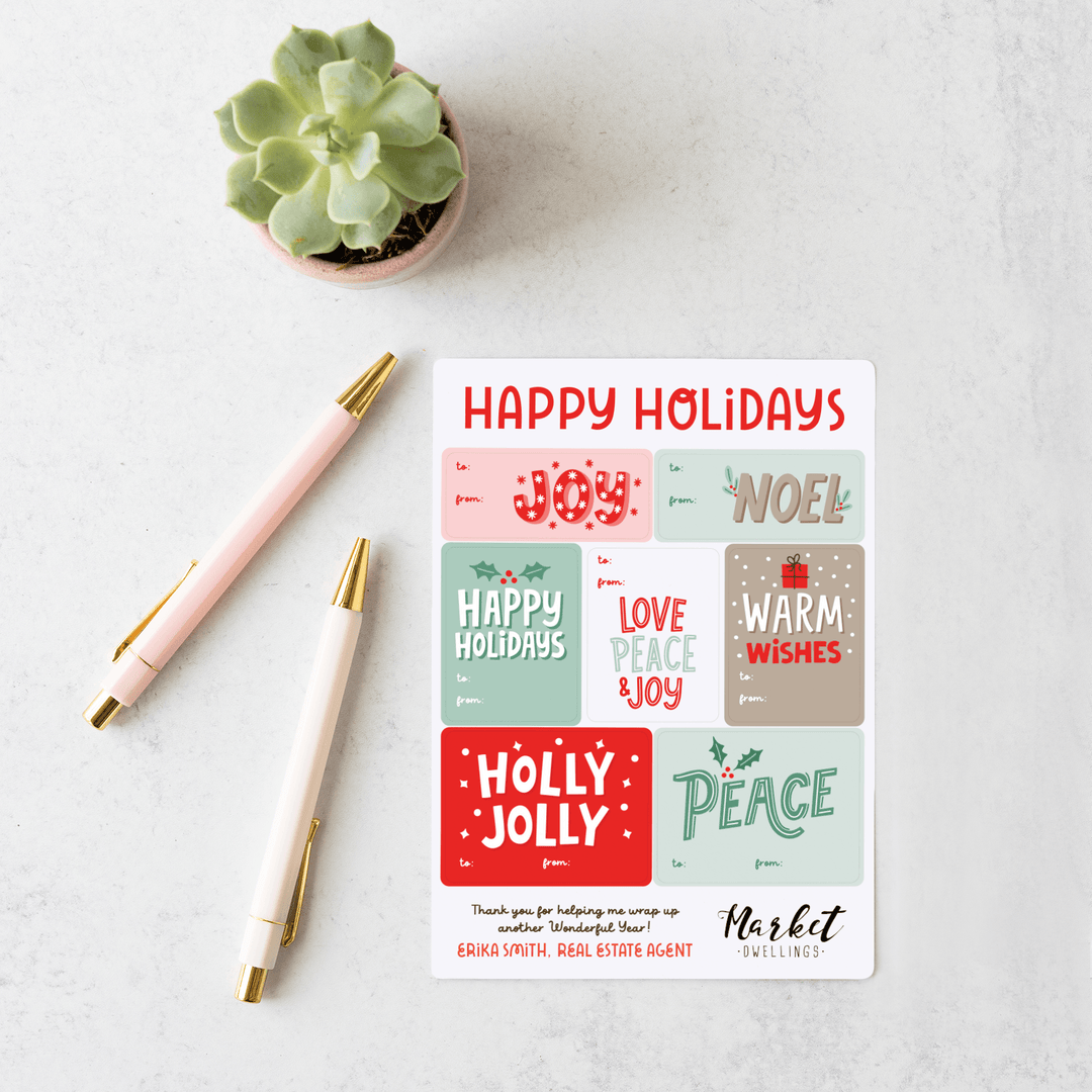 Customizable | Happy Holidays Gift Tag Sticker Sheet | 9-LB2 - Market Dwellings