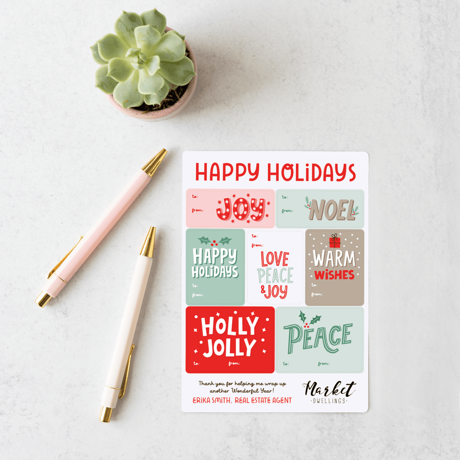 Customizable | Happy Holidays Gift Tag Sticker Sheet | 9-LB2 Stickers Market Dwellings   