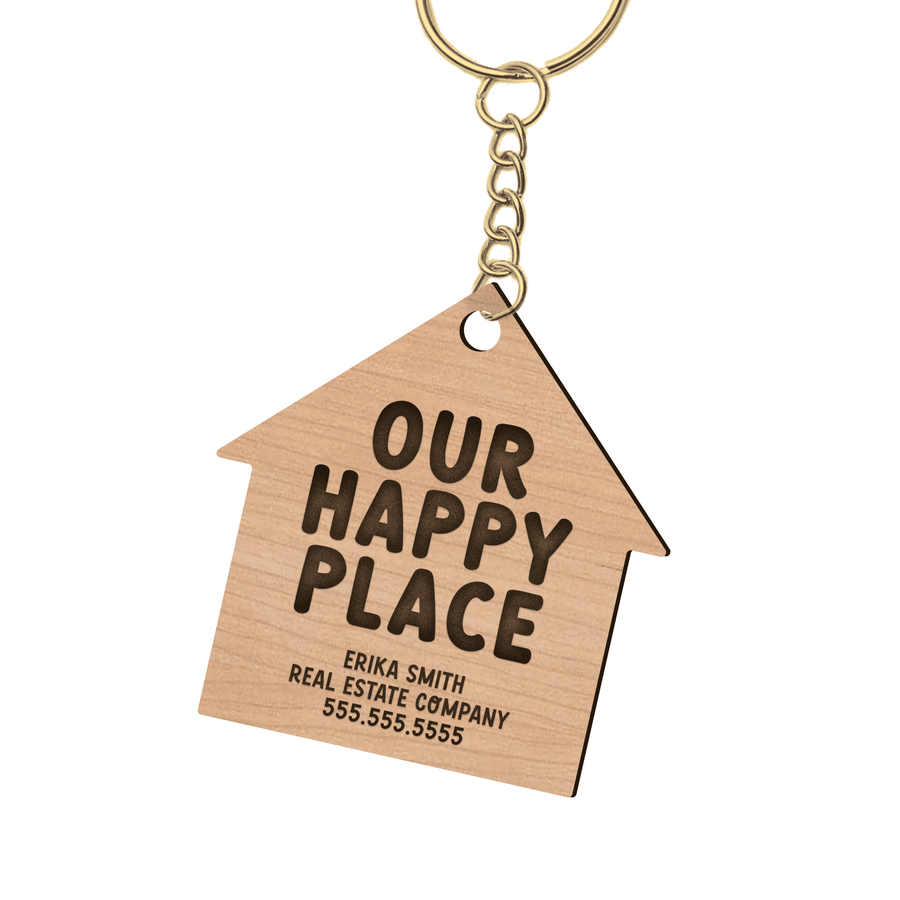 Set of Customizable Our Happy Place House-Shaped Keychains | KC-04-AB Keychain Market Dwellings CHERRY GOLD 