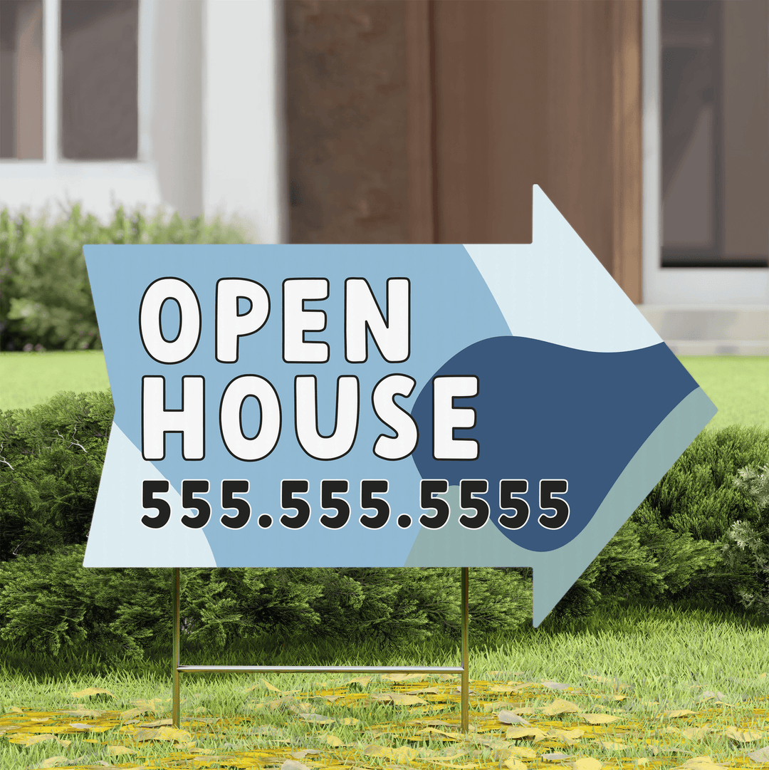 Customizable | Open House Directional Arrow Real Estate Yard Sign | Photo Prop | DSY-06-AB Yard Sign Market Dwellings BLUE  