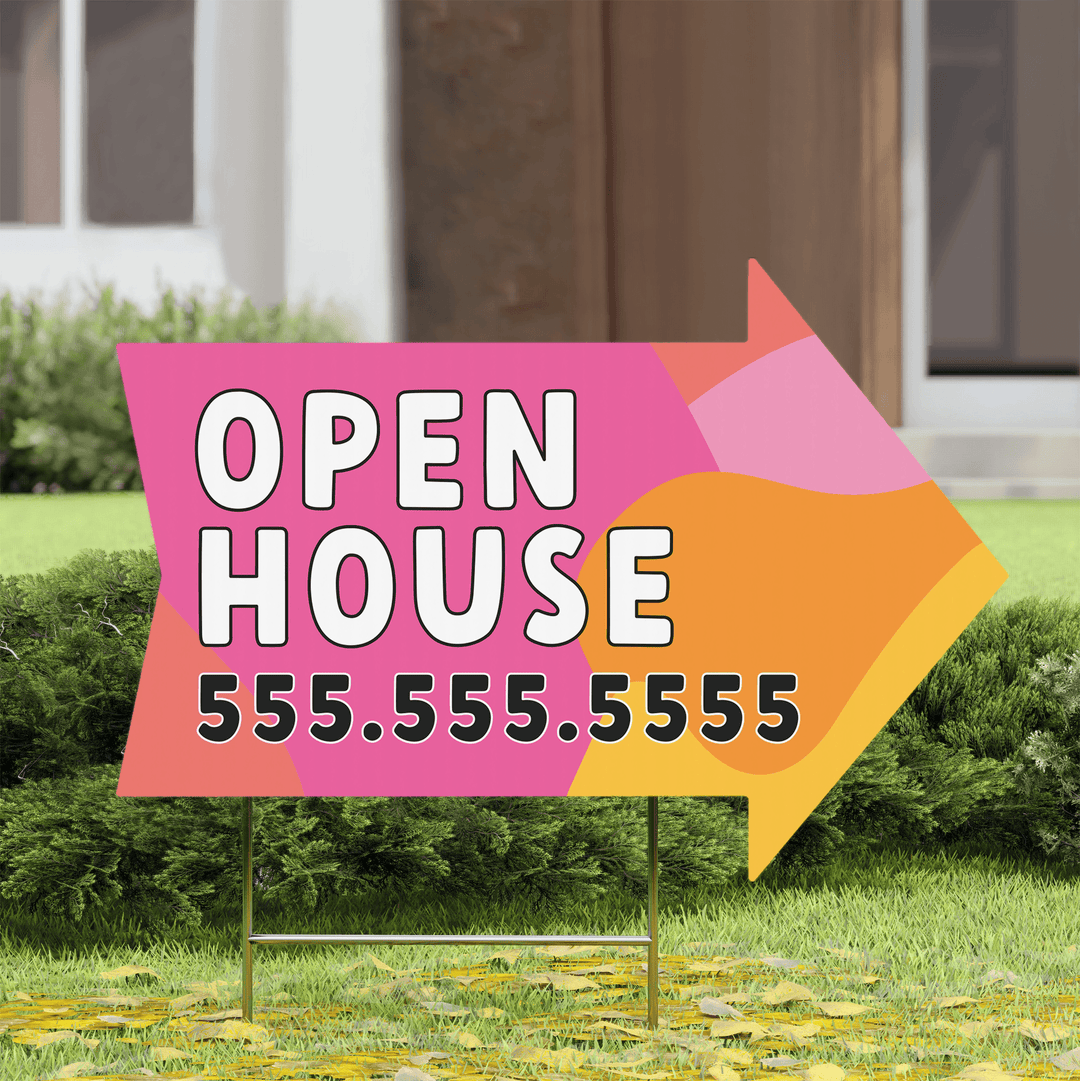 Customizable | Open House Directional Arrow Real Estate Yard Sign | Photo Prop | DSY-06-AB Yard Sign Market Dwellings PINK  