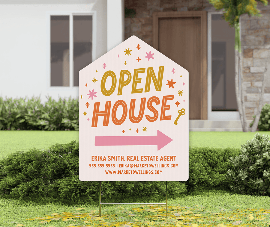 Customizable | Open House Real Estate Yard Sign | Photo Prop | DSY-11-AB Yard Sign Market Dwellings SUNRISE ORANGE  