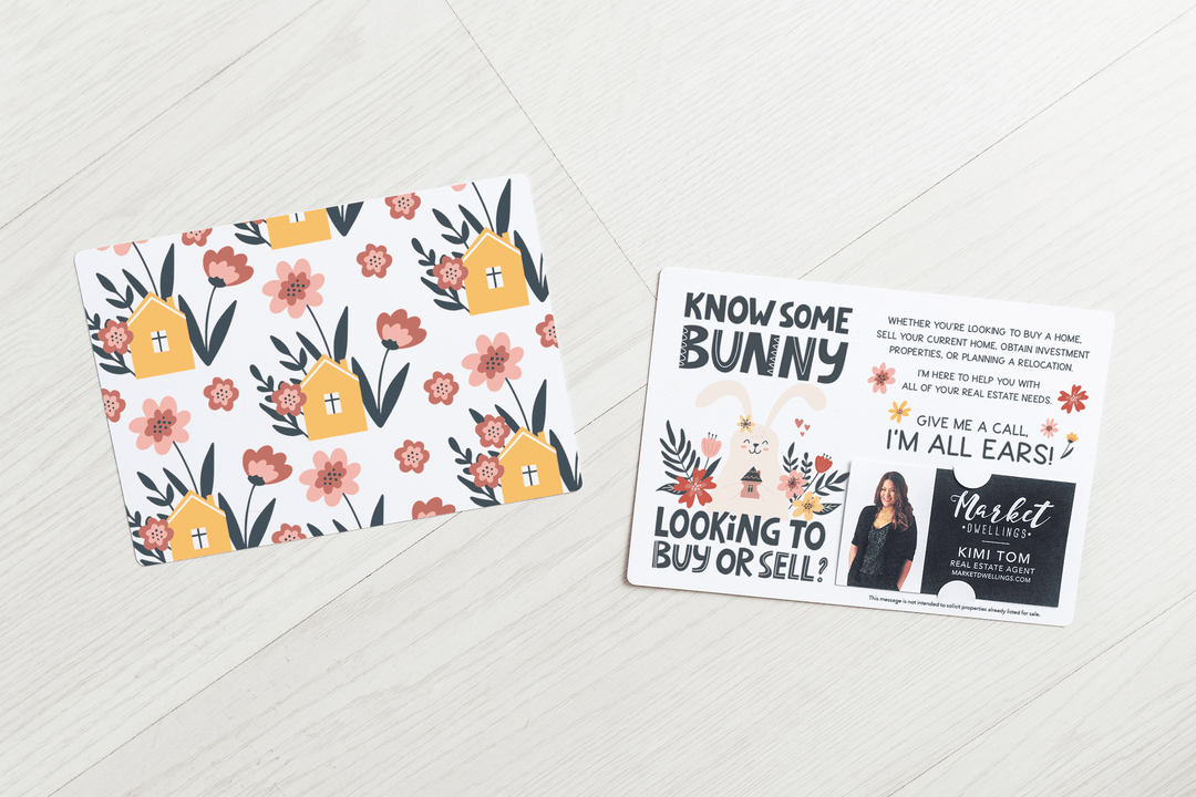 Set of "Know Some Bunny Looking To Buy or Sell?" Double-Sided Mailers | Envelopes Included | Easter | E3-M003 Mailer Market Dwellings   