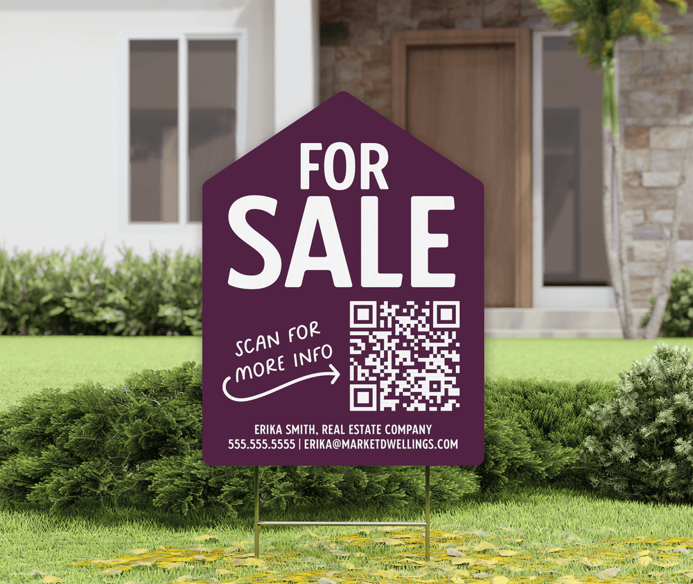 Customizable | For Sale QR Code Real Estate Yard Sign | Photo Prop | DSY-05-AB Yard Sign Market Dwellings EGGPLANT  