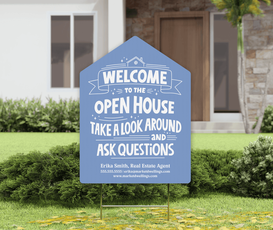 Customizable | Welcome to the Open House Real Estate Yard Sign | Photo Prop | DSY-01-AB Yard Sign Market Dwellings MOONSTONE BLUE  