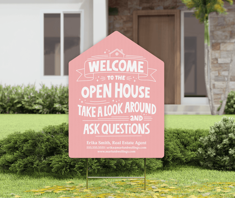 Customizable | Welcome to the Open House Real Estate Yard Sign | Photo Prop | DSY-01-AB Yard Sign Market Dwellings SOFT PINK  