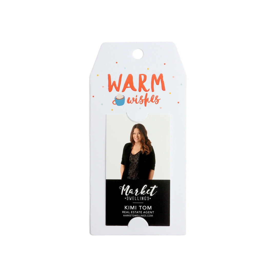 Vertical "Warm Wishes" Gift Tag | Happy Holidays | Pop By Gift Tag | 3-GT005 Gift Tag Market Dwellings WHITE  