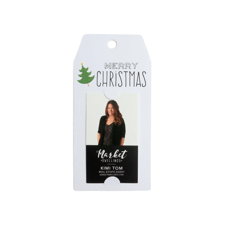 Vertical "Merry Christmas" with Christmas Tree Gift Tag | Happy Holidays | Pop By Gift Tag | 5-GT005 Gift Tag Market Dwellings WHITE  