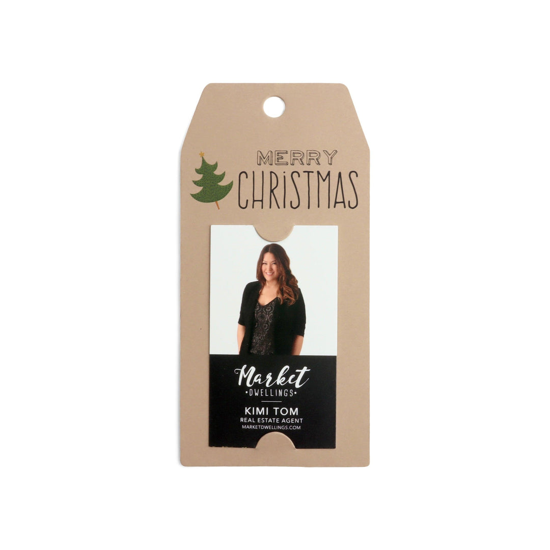 Vertical "Merry Christmas" with Christmas Tree Gift Tag | Happy Holidays | Pop By Gift Tag | 5-GT005 Gift Tag Market Dwellings KRAFT  