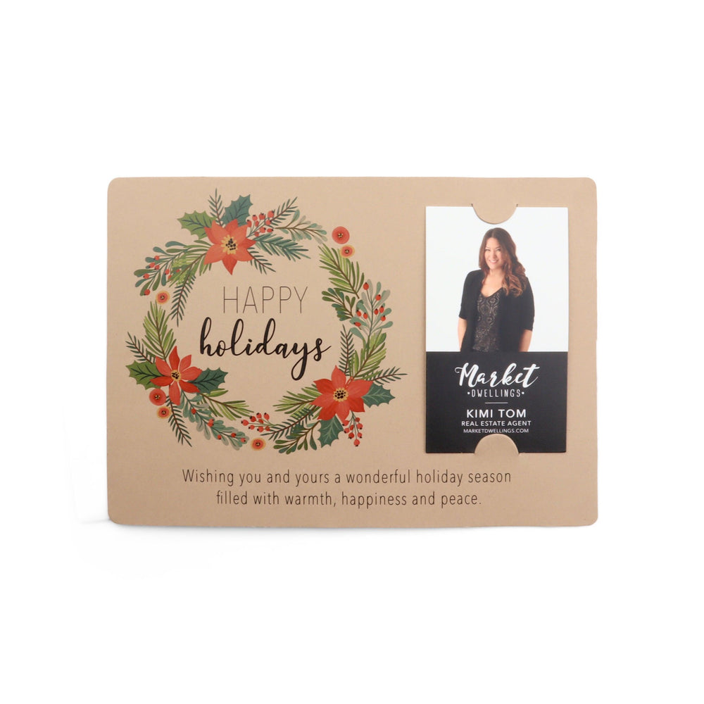 Vertical Set of "Happy Holidays" with Colorful Wreath Mailer | Envelopes Included  | M1-M005 Mailer Market Dwellings KRAFT  