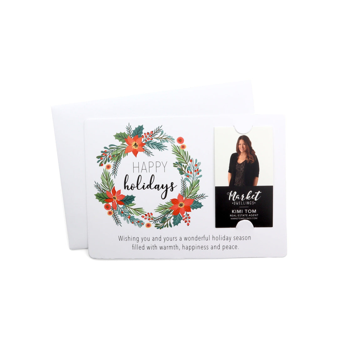 Vertical Set of "Happy Holidays" with Colorful Wreath Mailer | Envelopes Included  | M1-M005 Mailer Market Dwellings WHITE  