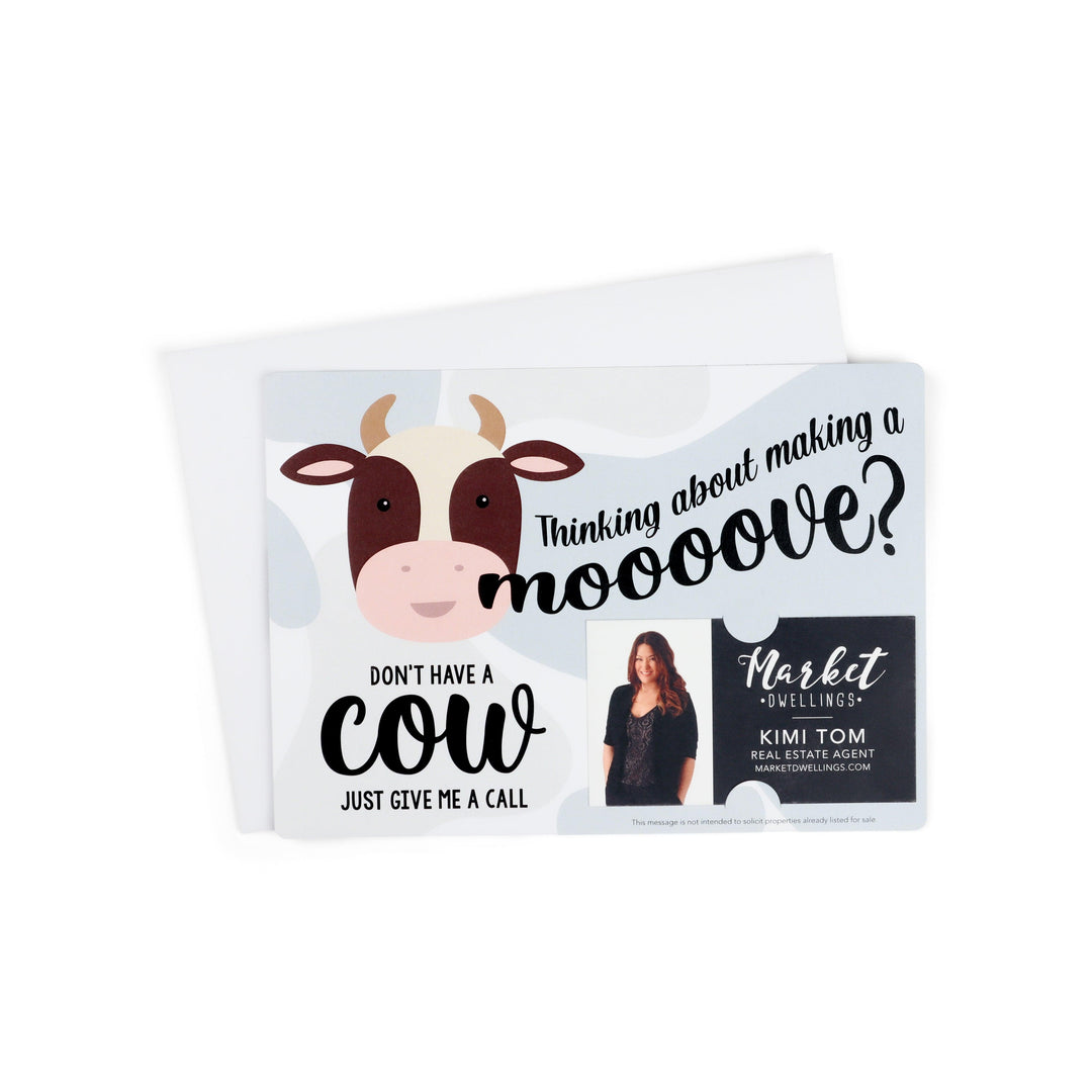 Set of "Thinking of Making a Moooove" Double Sided Cow MOO Mailers | Envelopes Included | M12-M003 - Market Dwellings