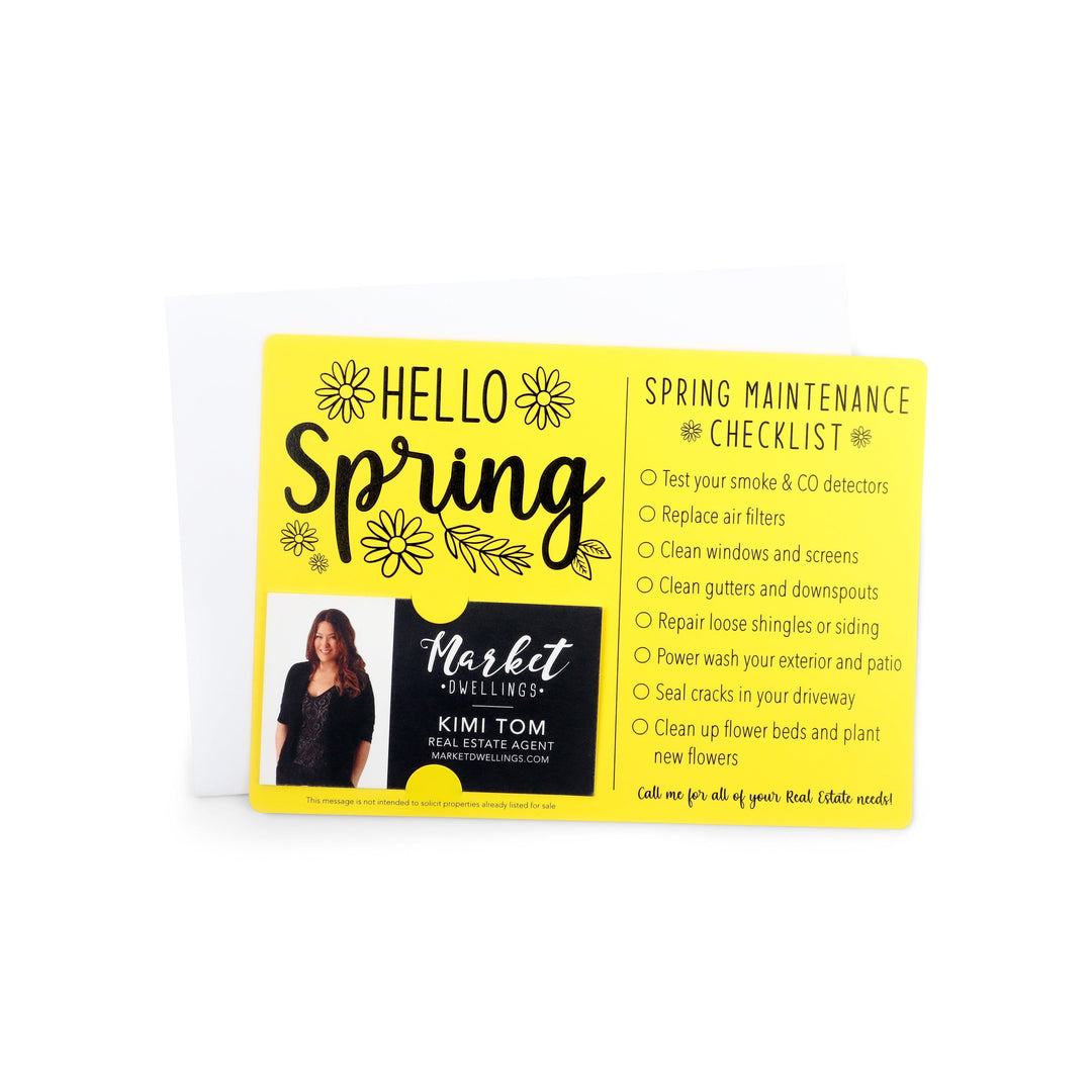 Set of "Hello Spring" Spring Checklist Real Estate Mailer | Envelopes Included | M3-M004 Mailer Market Dwellings LEMON  