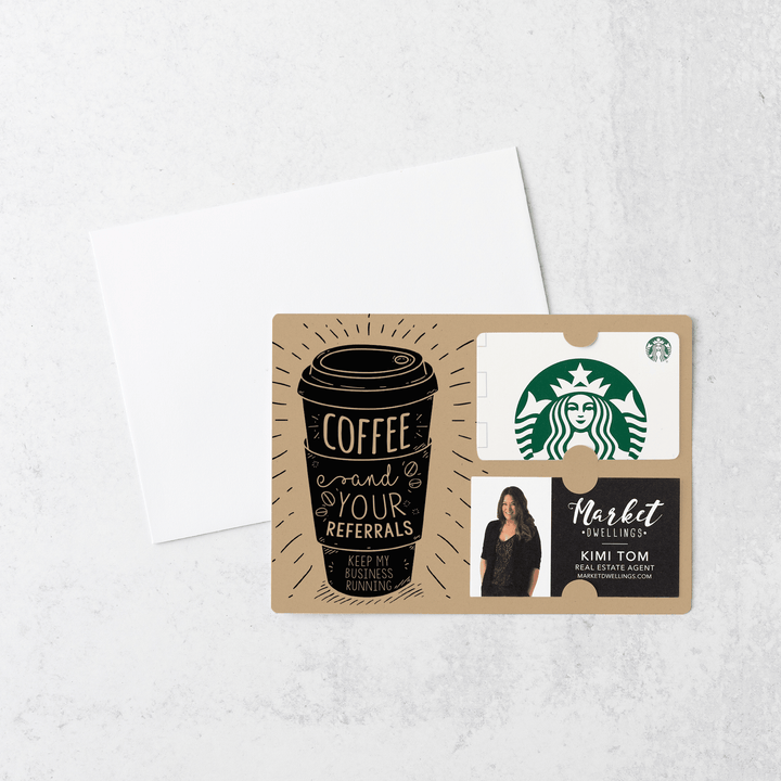 Set of Coffee and Your Referrals Keep My Business Running Gift Card & Business Card Holder Mailer | Envelopes Included | M3-M008 Mailer Market Dwellings KRAFT  