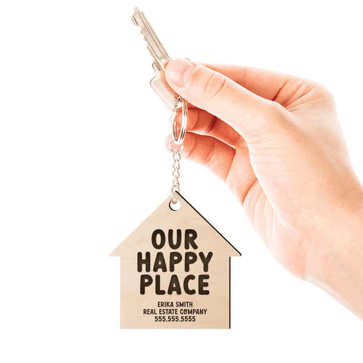 Set of Customizable Our Happy Place House-Shaped Keychains | KC-04-AB Keychain Market Dwellings   