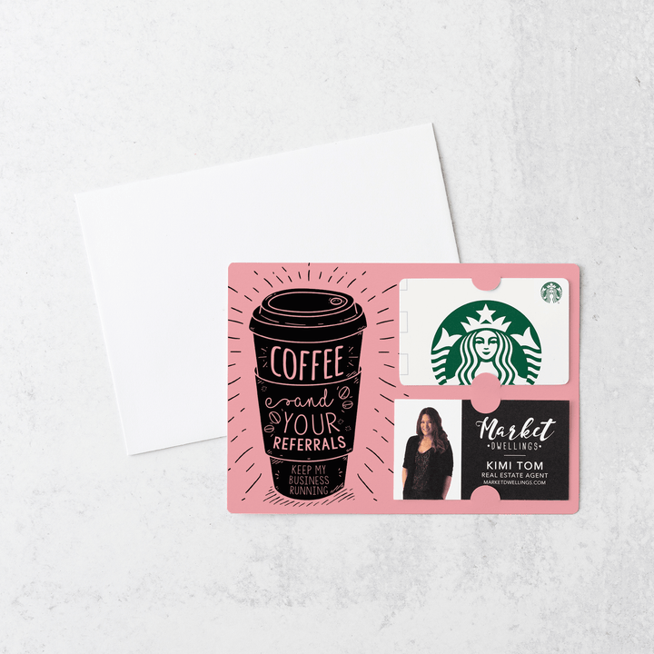 Set of Coffee and Your Referrals Keep My Business Running Gift Card & Business Card Holder Mailer | Envelopes Included | M3-M008 Mailer Market Dwellings LIGHT PINK  