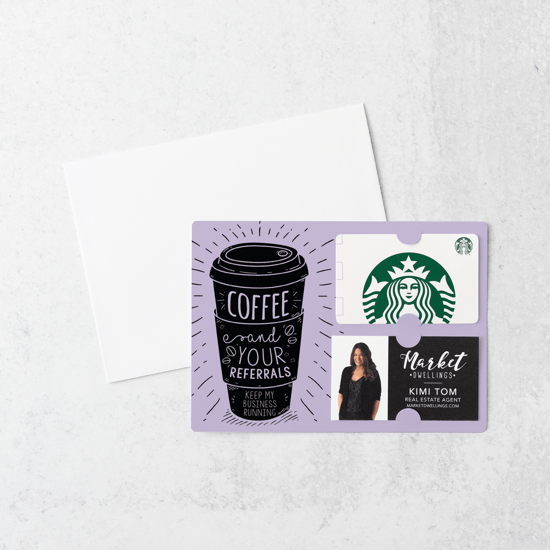 Set of Coffee and Your Referrals Keep My Business Running Gift Card & Business Card Holder Mailer | Envelopes Included | M3-M008 Mailer Market Dwellings LIGHT PURPLE  