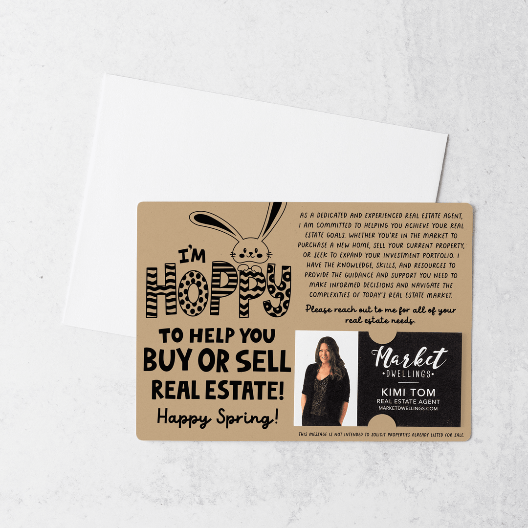 Set of I'm Hoppy To Help You Buy Or Sell Real Estate!  | Easter Spring Mailers | Envelopes Included | M123-M003 Mailer Market Dwellings KRAFT  