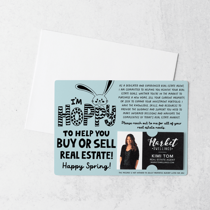 Set of I'm Hoppy To Help You Buy Or Sell Real Estate!  | Easter Spring Mailers | Envelopes Included | M123-M003 Mailer Market Dwellings LIGHT BLUE  