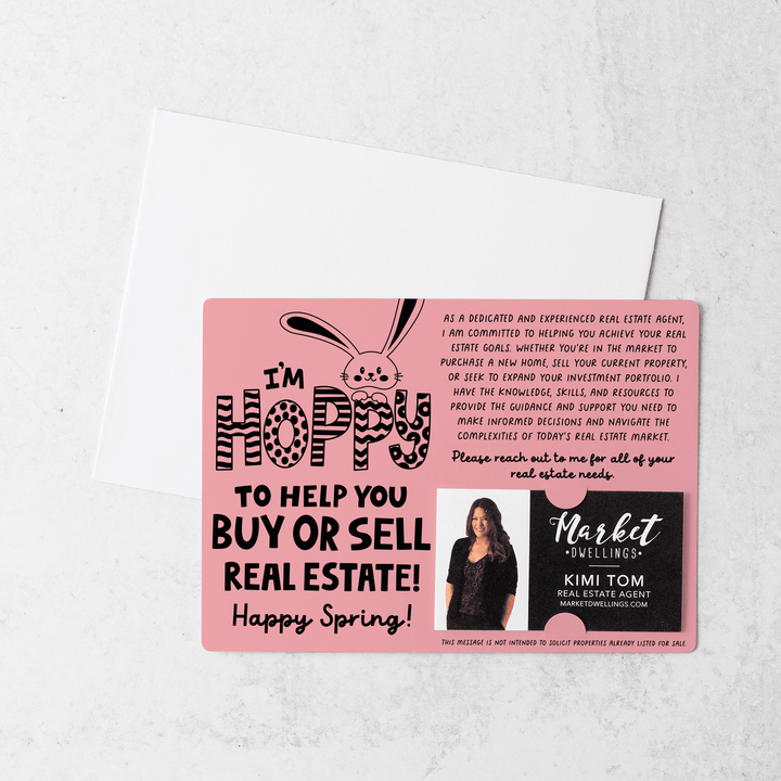 Set of I'm Hoppy To Help You Buy Or Sell Real Estate!  | Easter Spring Mailers | Envelopes Included | M123-M003 Mailer Market Dwellings LIGHT PINK  