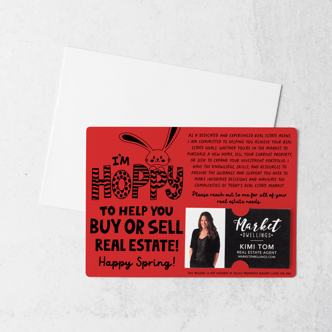 Set of I'm Hoppy To Help You Buy Or Sell Real Estate!  | Easter Spring Mailers | Envelopes Included | M123-M003 Mailer Market Dwellings SCARLET  