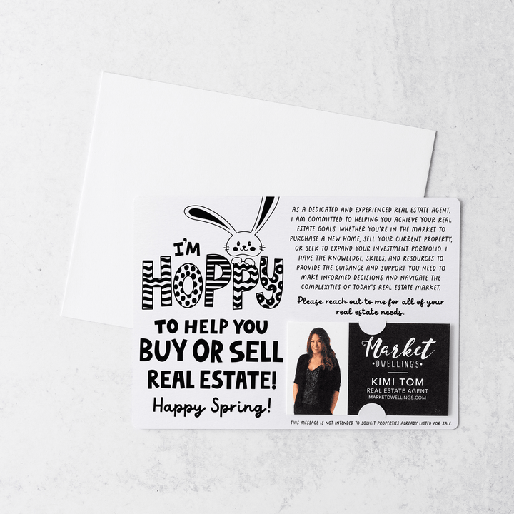 Set of I'm Hoppy To Help You Buy Or Sell Real Estate!  | Easter Spring Mailers | Envelopes Included | M123-M003 Mailer Market Dwellings WHITE  