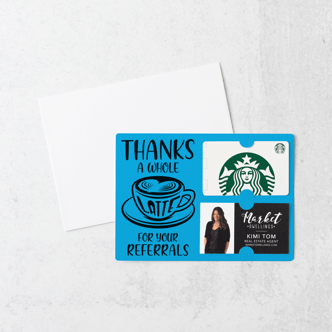 Set of Thanks A Whole Latte For Your Referrals Gift Card & Business Card Holder Mailers | Envelopes Included | M14-M008 Mailer Market Dwellings ARCTIC  