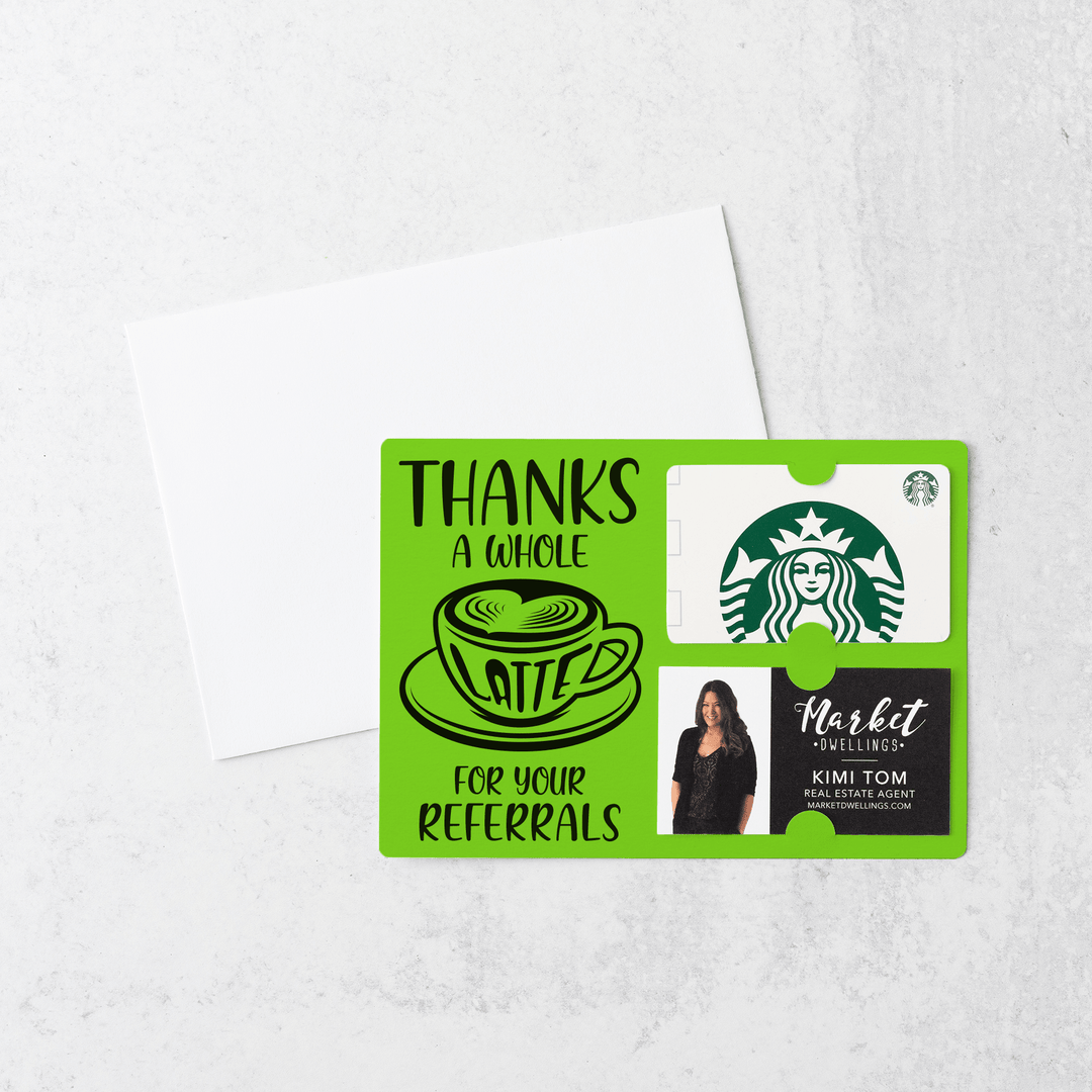 Set of Thanks A Whole Latte For Your Referrals Gift Card & Business Card Holder Mailers | Envelopes Included | M14-M008 Mailer Market Dwellings GREEN APPLE  