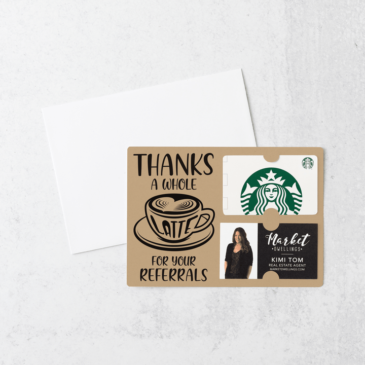 Set of Thanks A Whole Latte For Your Referrals Gift Card & Business Card Holder Mailers | Envelopes Included | M14-M008 Mailer Market Dwellings KRAFT  