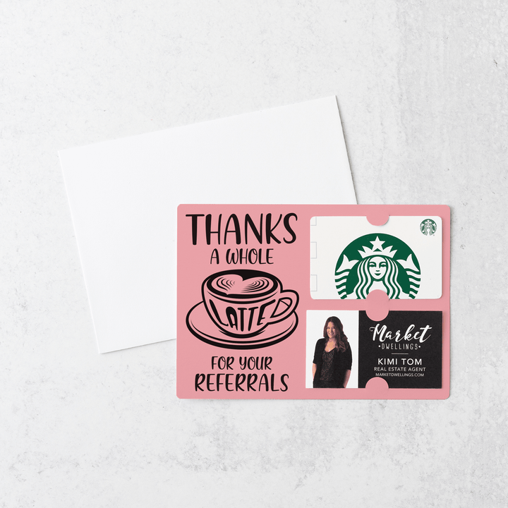 Set of Thanks A Whole Latte For Your Referrals Gift Card & Business Card Holder Mailers | Envelopes Included | M14-M008 Mailer Market Dwellings LIGHT PINK  