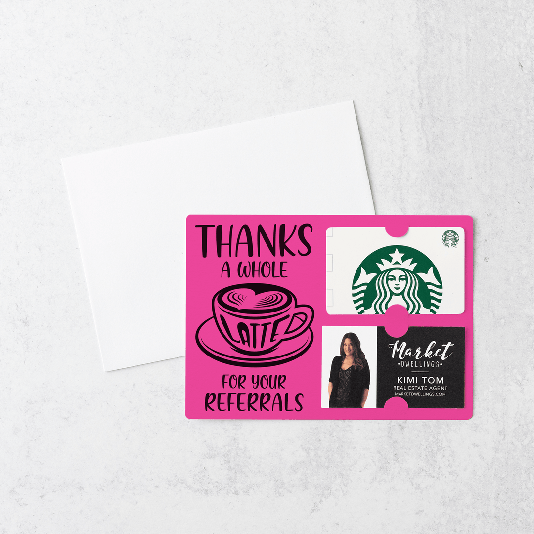 Set of Thanks A Whole Latte For Your Referrals Gift Card & Business Card Holder Mailers | Envelopes Included | M14-M008 Mailer Market Dwellings RAZZLE BERRY  