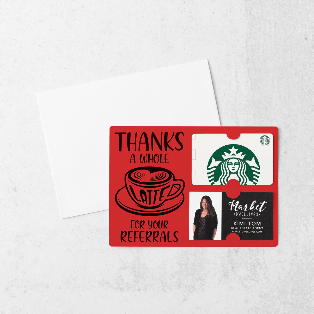 Set of Thanks A Whole Latte For Your Referrals Gift Card & Business Card Holder Mailers | Envelopes Included | M14-M008 Mailer Market Dwellings SCARLET  