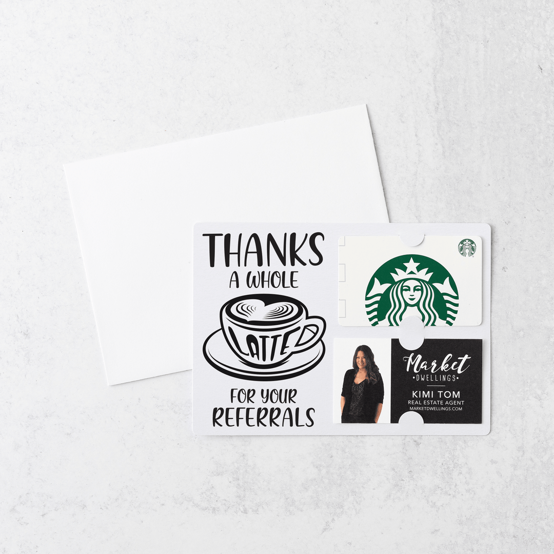 Set of Thanks A Whole Latte For Your Referrals Gift Card & Business Card Holder Mailers | Envelopes Included | M14-M008 Mailer Market Dwellings WHITE  