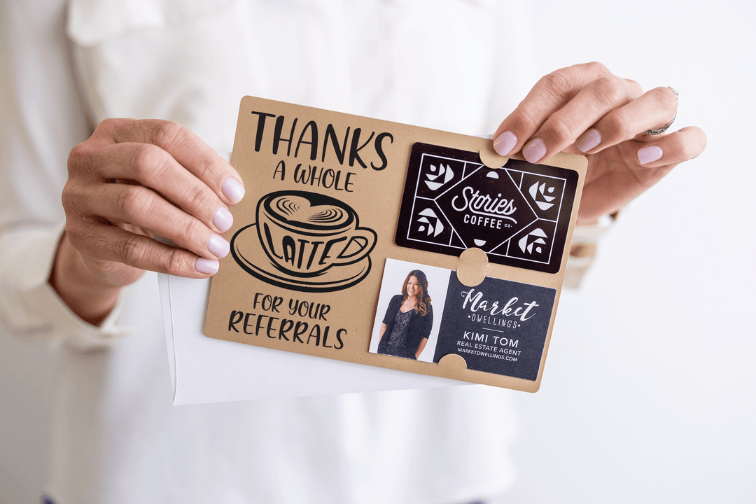 Set of Thanks A Whole Latte For Your Referrals Gift Card & Business Card Holder Mailers | Envelopes Included | M14-M008 Mailer Market Dwellings   